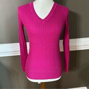 Tommy Hilfiger Pink V-Neck Sweater with Ribbed cable knit. Small